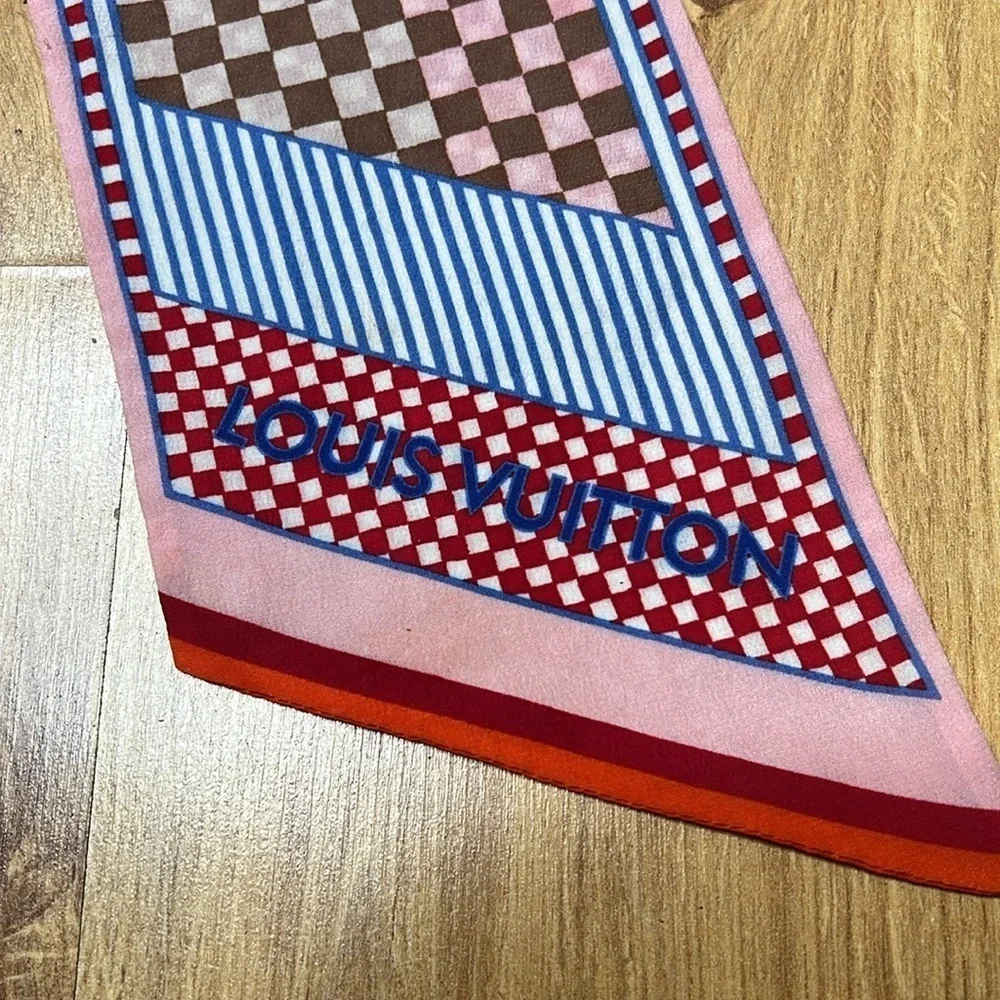 Louis Vuitton 48” 100% Silk Damier Multicolor Scarf Headband Bag Twilly